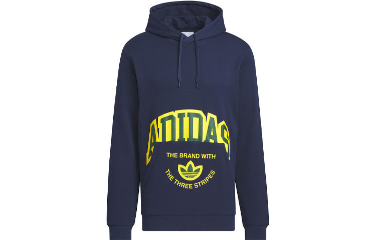 adidas Logo Graphic Hoodie Blue Casual Sportswear Pullover JE3482