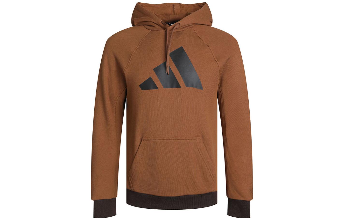 adidas Logo Graphic Print Hoodie Brown Long Sleeve Pullover GL5685