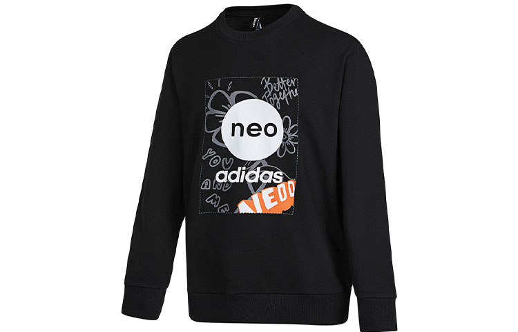 adidas Logo Graphic Printed Pullover Sweatshirt Black HM7433