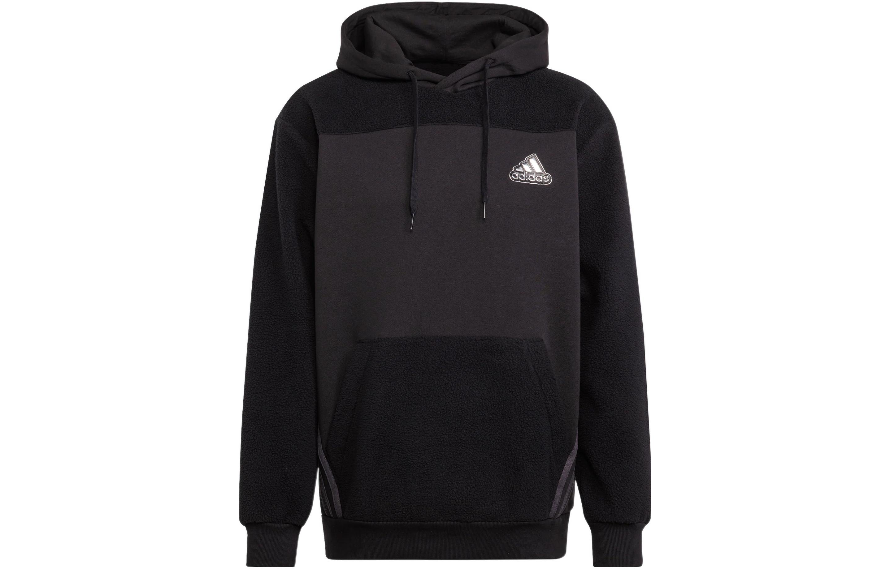 adidas Logo Graphic Striped Fleece Hoodie Black HL6901