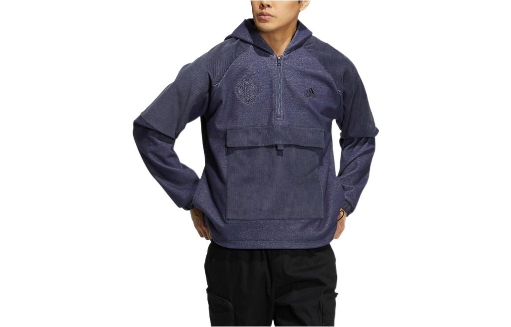 adidas Logo Half-Zip Kangaroo Pocket Pullover Jacket Blue - HN9016