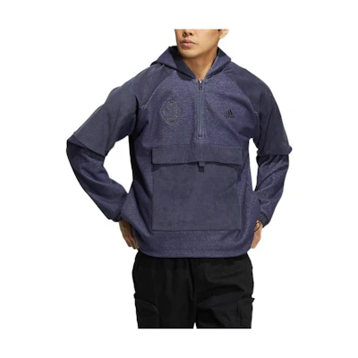 adidas Logo Half-Zip Kangaroo Pocket Pullover Jacket Blue - HN9016