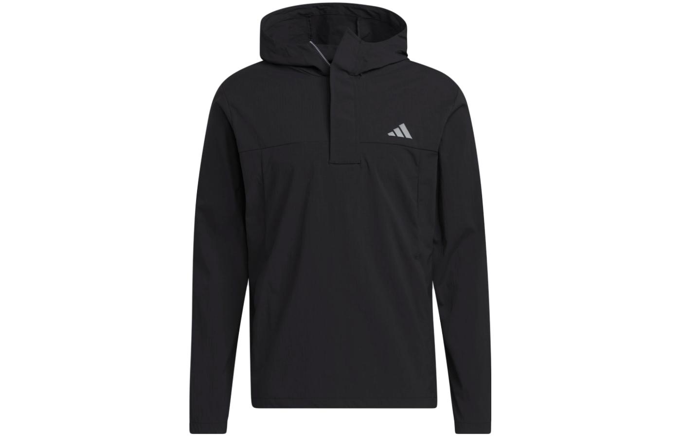 adidas Logo Half-Zip Pullover Hoodie Black Long Sleeve HY5380