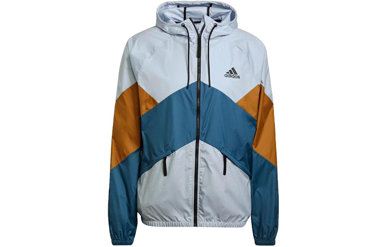 adidas Logo Letter Print Colorblock Windbreaker Jacket - Gray GT6572