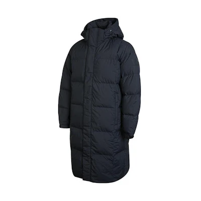 adidas Logo Padded Long Down Jacket Unisex Black Zip-up Design. HN2131