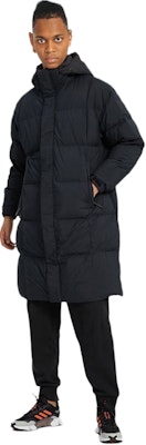 adidas Logo Padded Long Down Jacket Unisex Black Zip-up Design. HN2131 Shop adidas Logo Padded Long Down Jacket Unisex Black Zip-up Design. HN2131