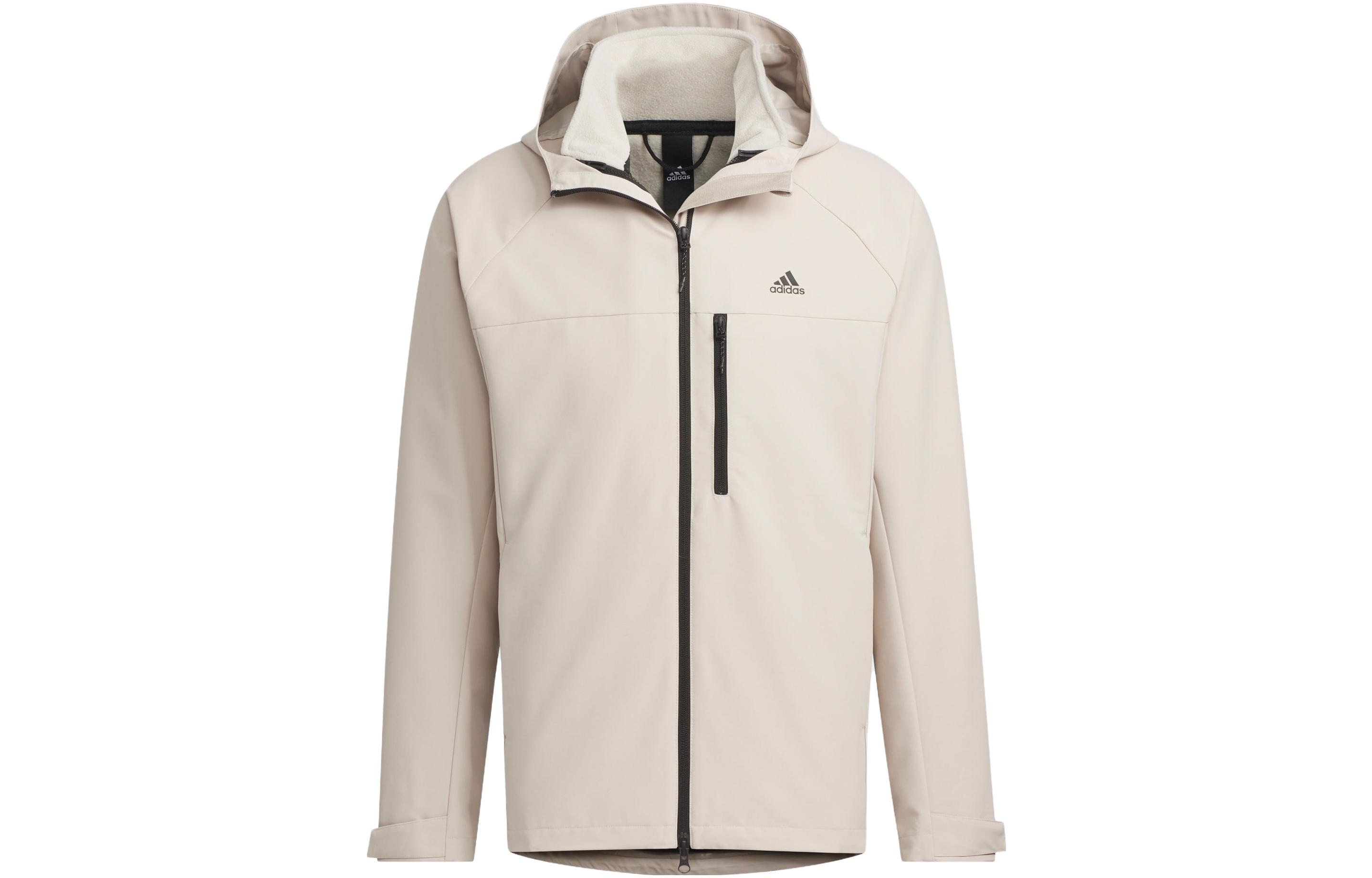 adidas Logo Print 3-in-1 Hooded Casual Sports Jacket Beige/Black Men IV7597