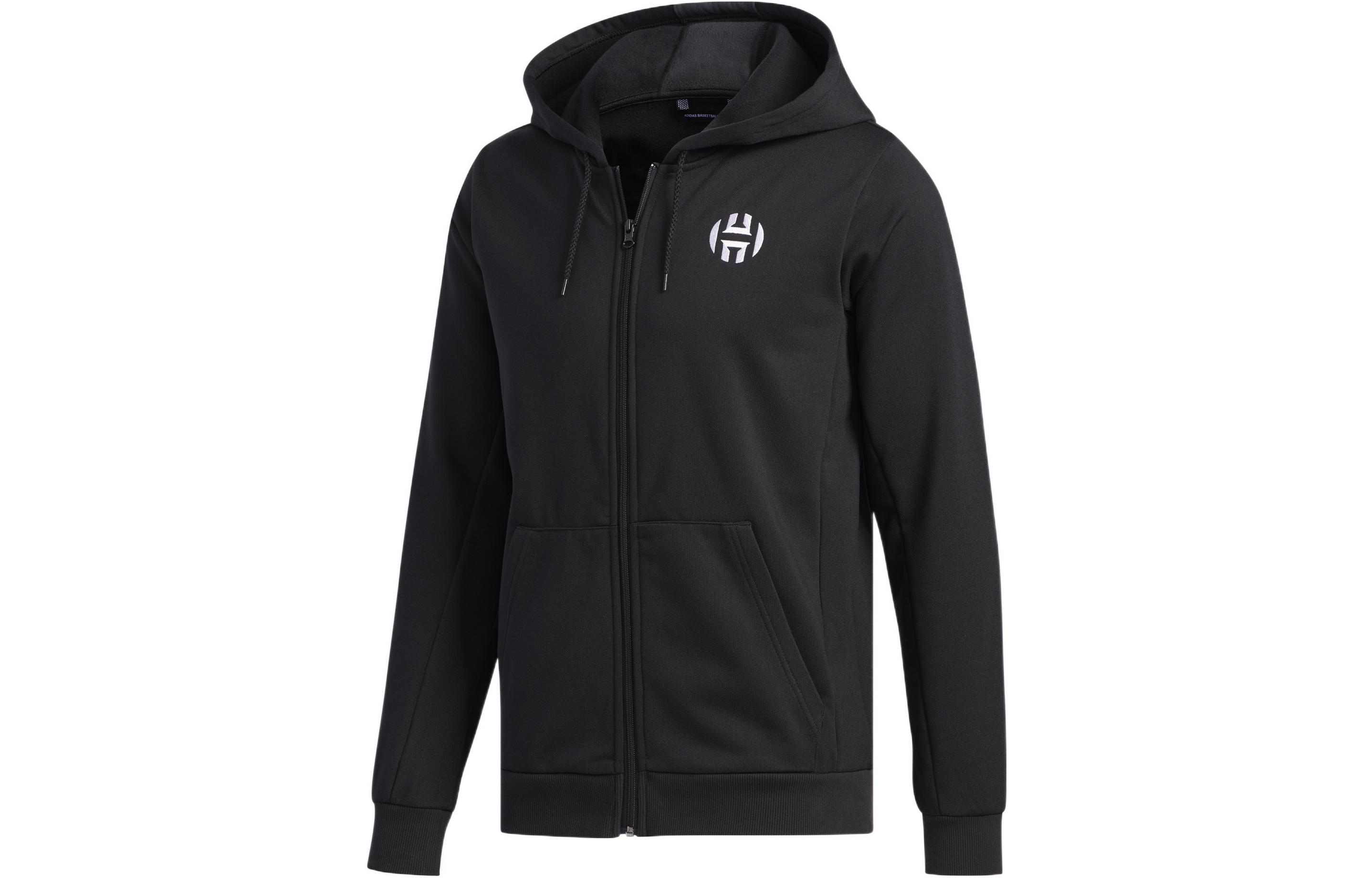 adidas Logo Print Basketball Zip Jacket Hoodie Black DX6795