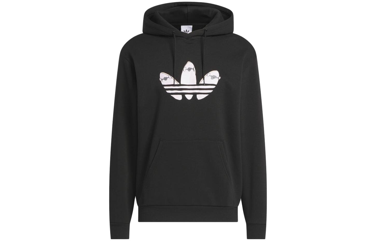 adidas Logo Print Black Pullover Hoodie Unisex Long Sleeve HR9850