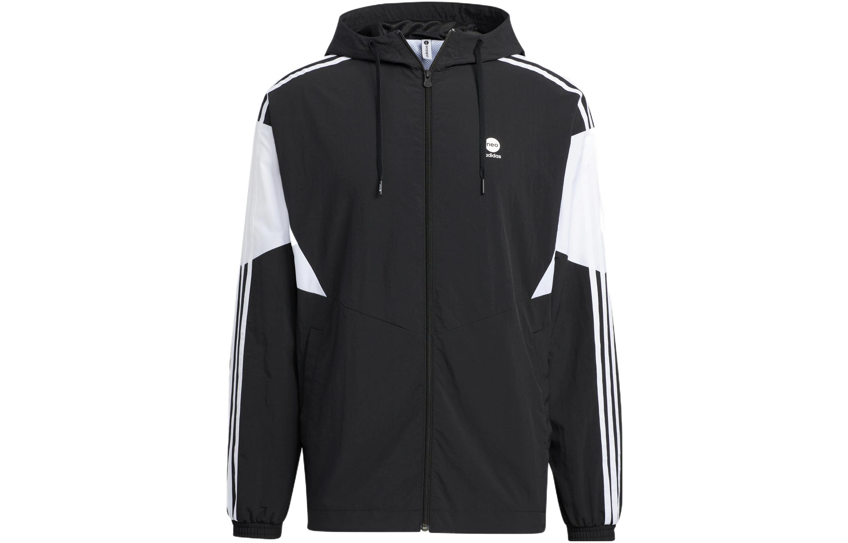 adidas Logo Print Colorblock Zip-Up Hoodie Jacket Black - Fall Season HM1996