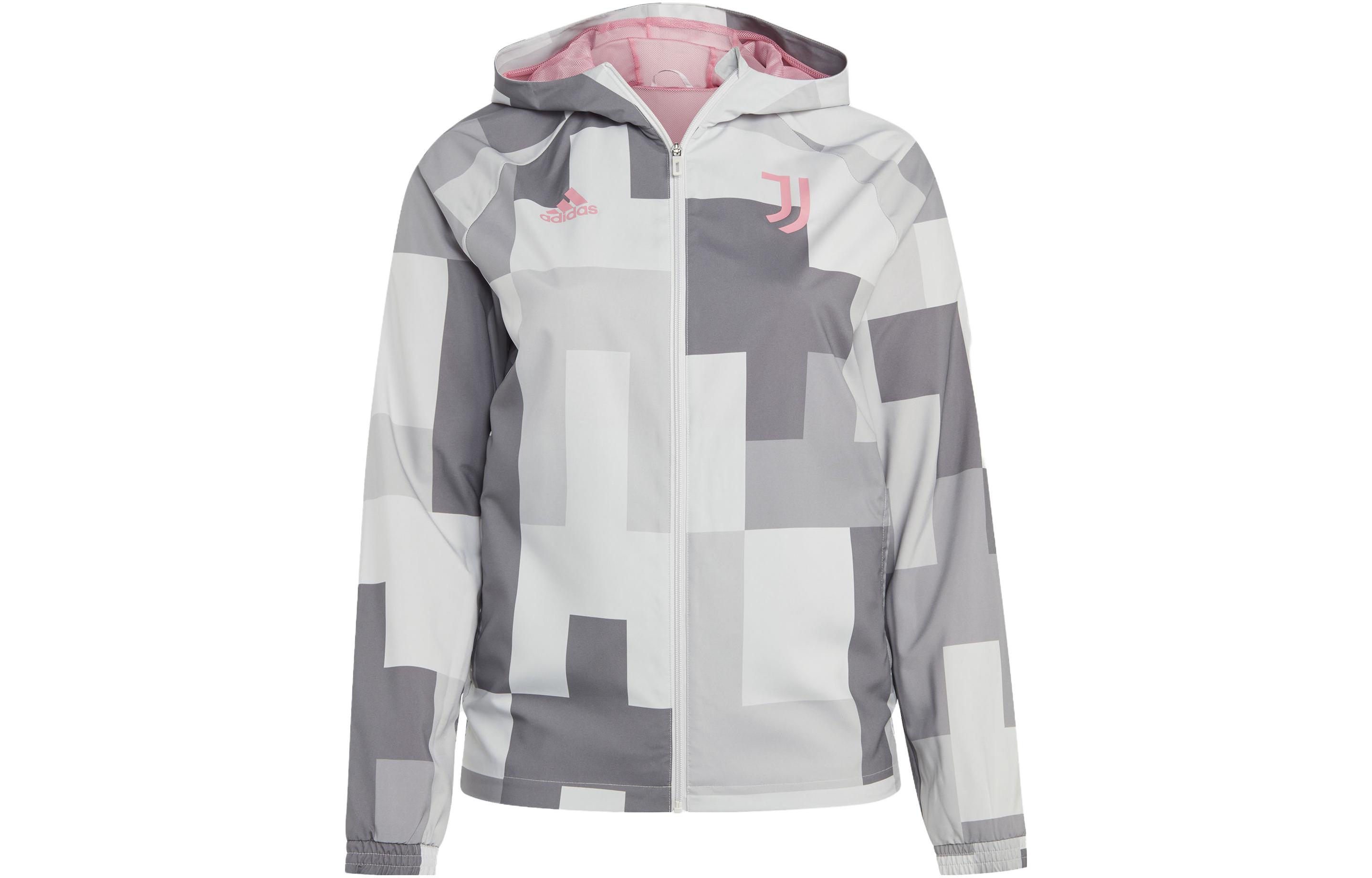 adidas Logo Print Colorblock Zip Hoodie Jacket - Grey HS9800
