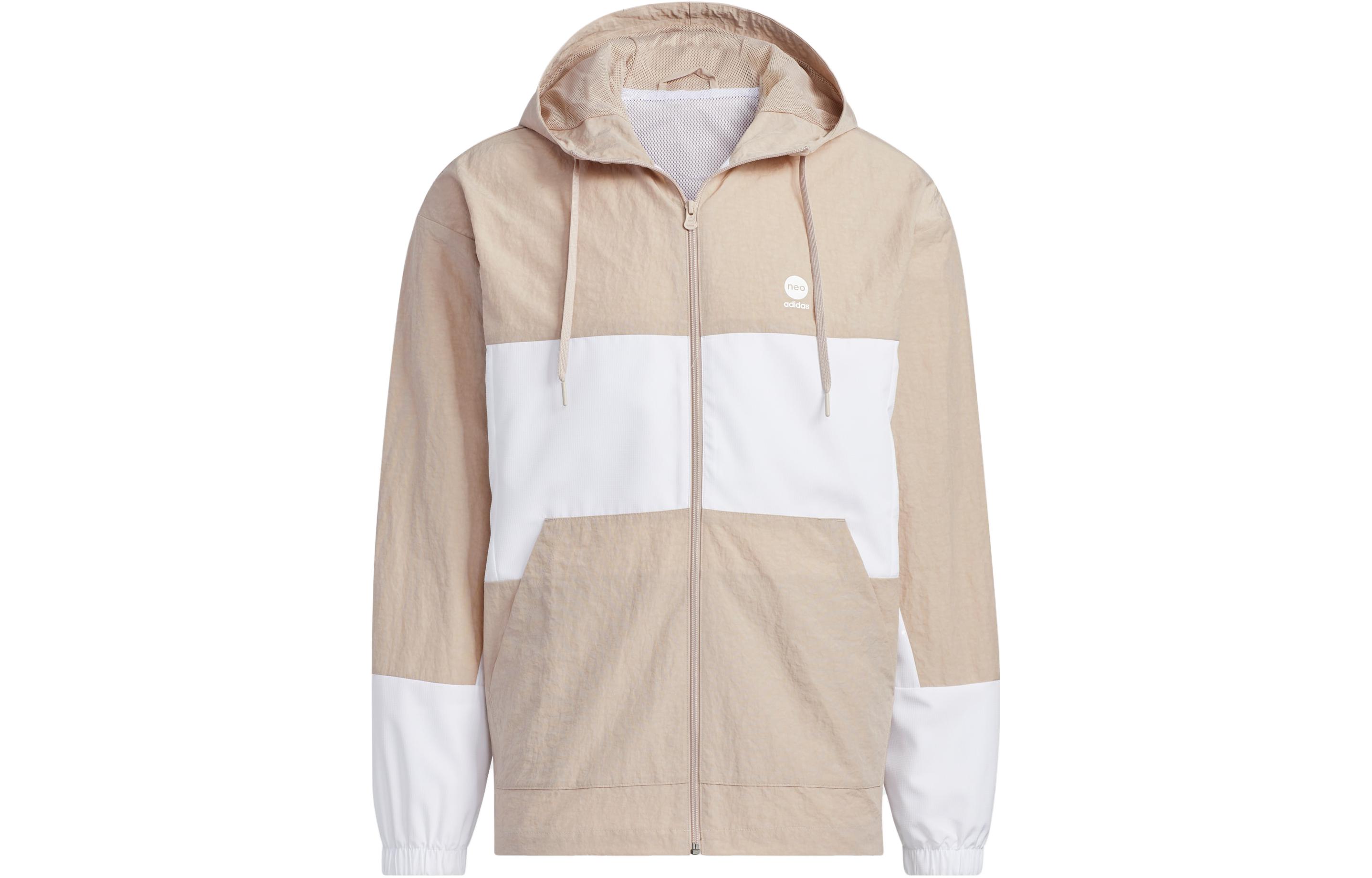 adidas Logo Print Colorblock Zip Hoodie Jacket Miracle Gray Brown IA6808