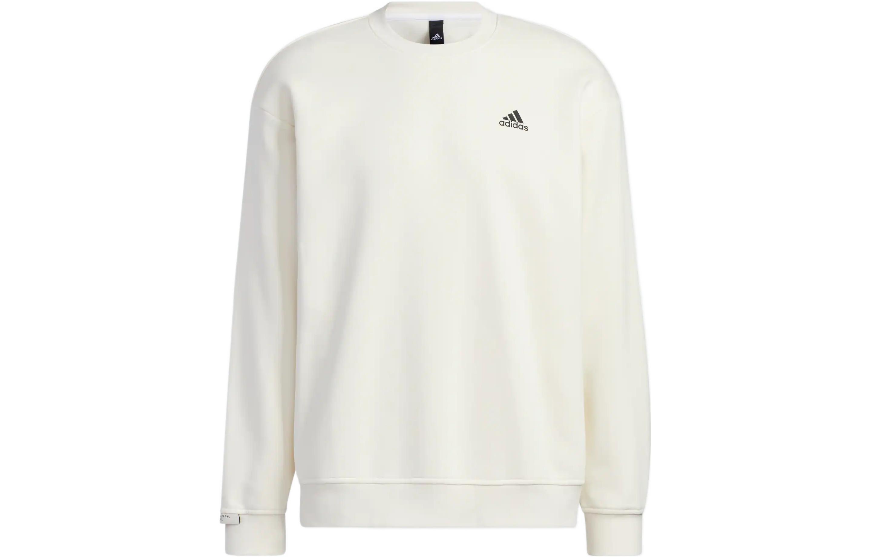 adidas Logo Print Crewneck Fleece Sweatshirt Unisex White IB2713