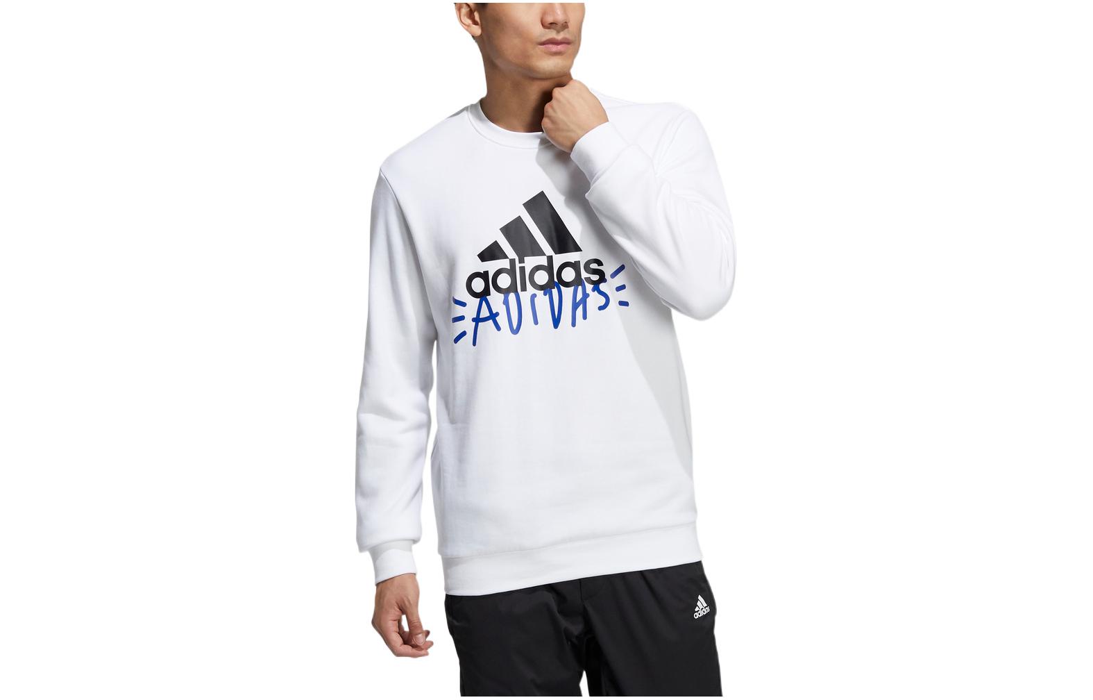 adidas Logo Print Crewneck Long-Sleeve Sweatshirt White HM9376