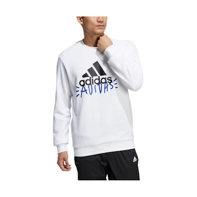 adidas Logo Print Crewneck Long-Sleeve Sweatshirt White HM9376