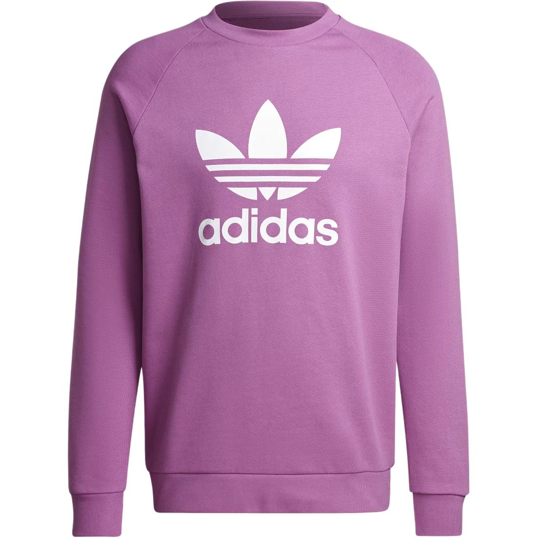 adidas Logo Print Crewneck Ribbed Hem Pink Sweatshirt Long Sleeve HK5295