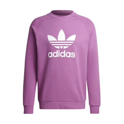 adidas Logo Print Crewneck Ribbed Hem Pink Sweatshirt Long Sleeve HK5295
