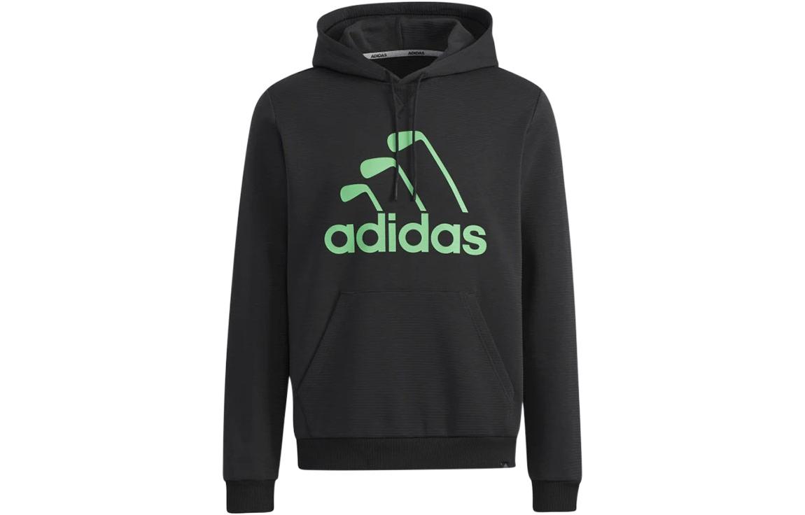adidas Logo Print Drawstring Hoodie Black HA1329
