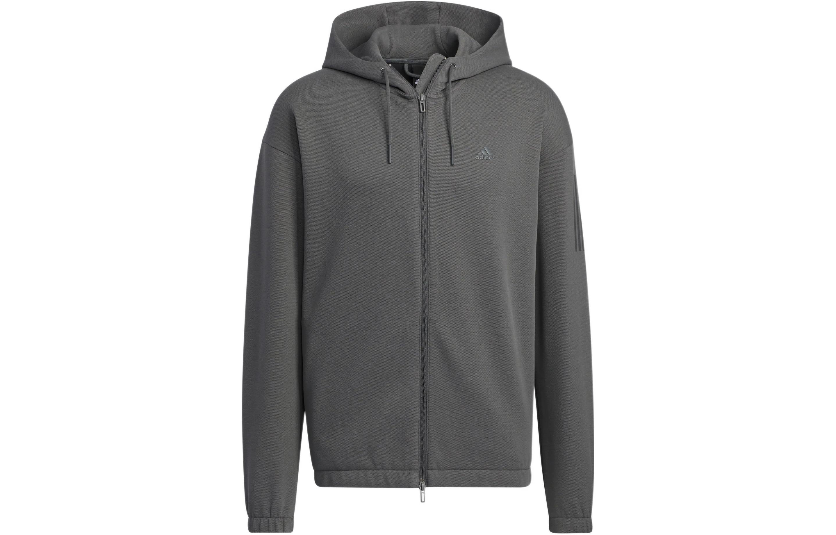adidas Logo Print Drawstring Hoodie Jacket in Gray HP1429