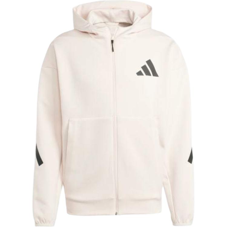 adidas Logo Print Full-Zip Hoodie Jacket Cream JF2444