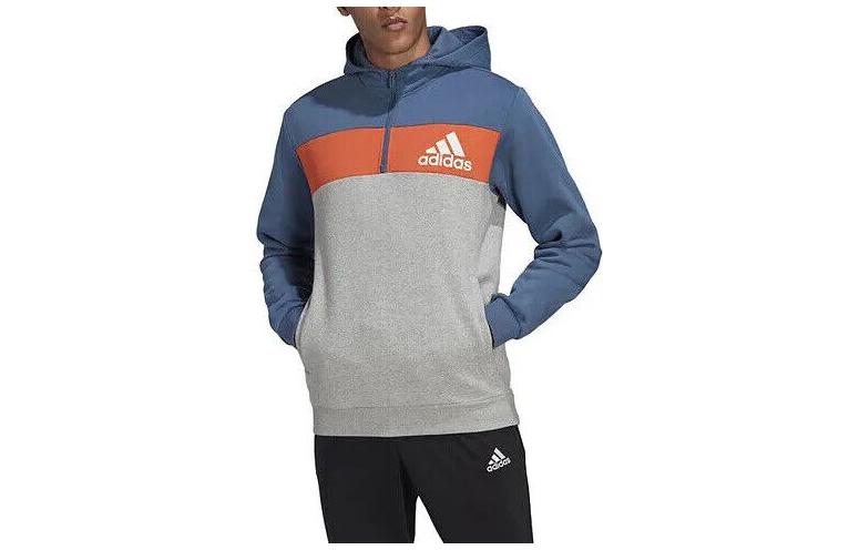 adidas Logo Print Half-Zip Hoodie Grey HR6092