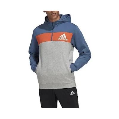 adidas Logo Print Half-Zip Hoodie Grey HR6092