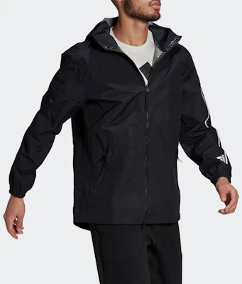 adidas Logo Print Hooded Jacket Black Warm Casual Coat GM0895 Shop adidas Logo Print Hooded Jacket Black Warm Casual Coat GM0895