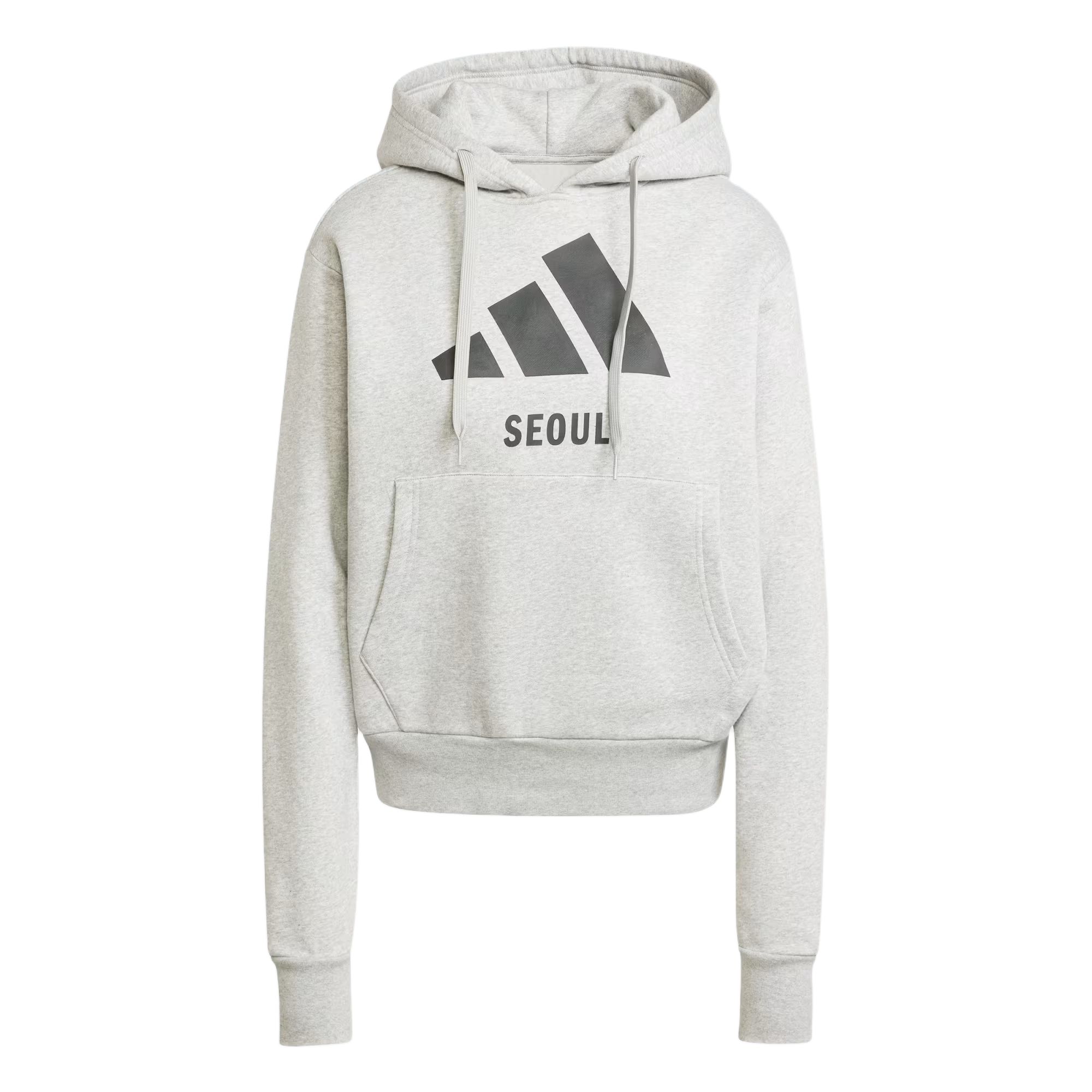 adidas Logo Print Hoodie Unisex Heather Grey Lilac JE2728