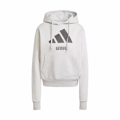 adidas Logo Print Hoodie Unisex Heather Grey Lilac JE2728