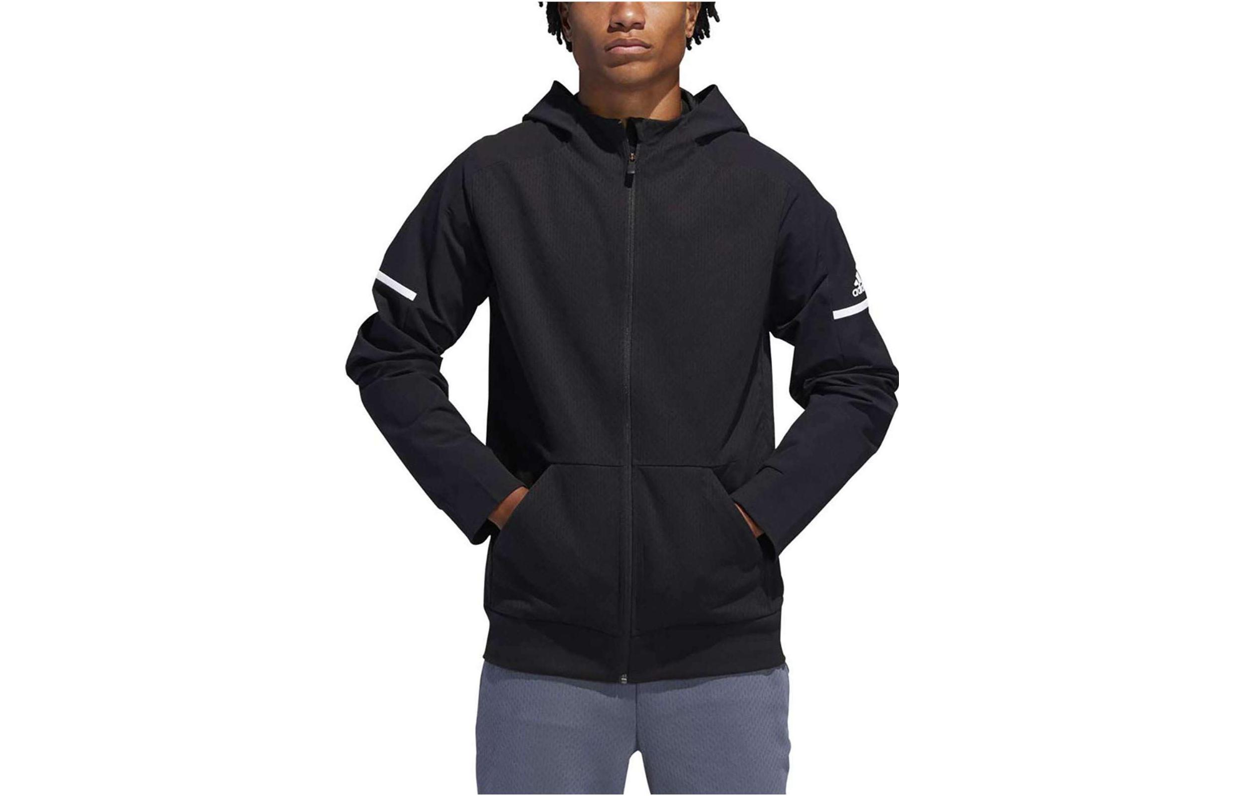 adidas Logo Print Loose Fit Hoodie Jacket - Black CZ1174