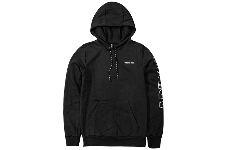 adidas Logo Print Pullover Hoodie Black DX0053