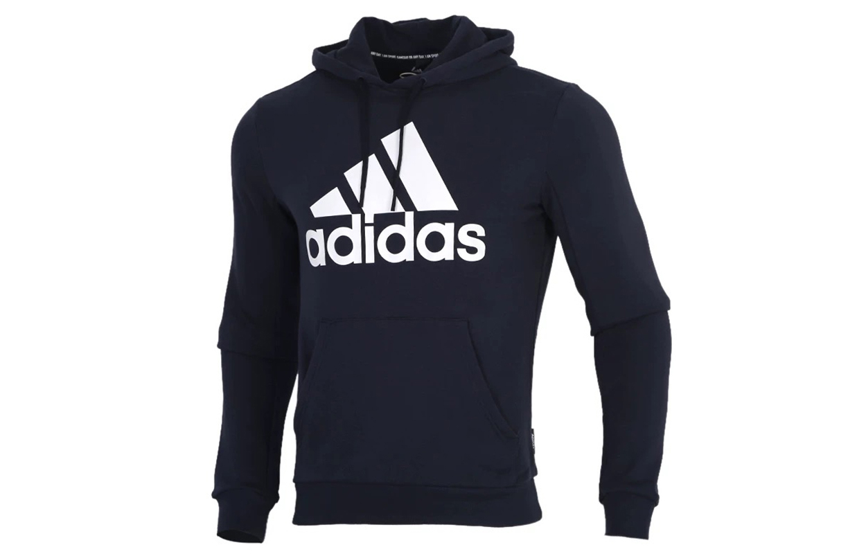 adidas Logo Print Pullover Hoodie Navy Blue - GC7342