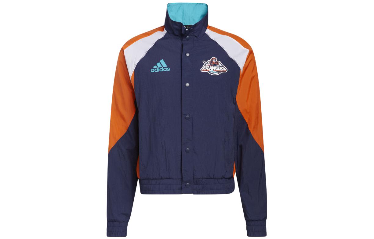 adidas Logo Print Single-Breasted Jacket Navy Blue HP1743