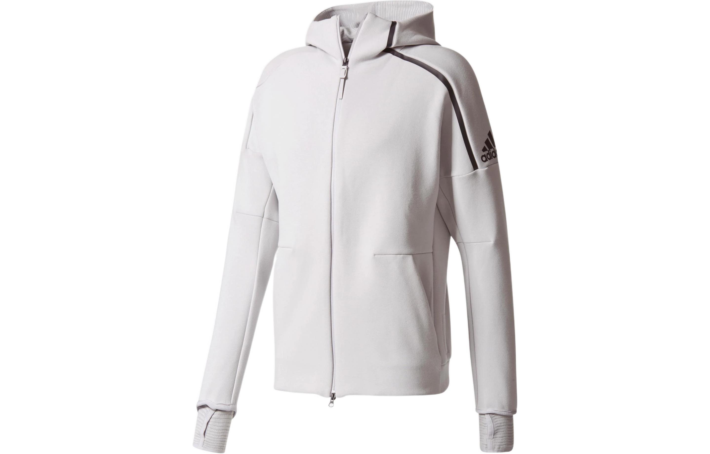 adidas Logo Print Solid Color Hoodie Jacket Light Grey BQ0074
