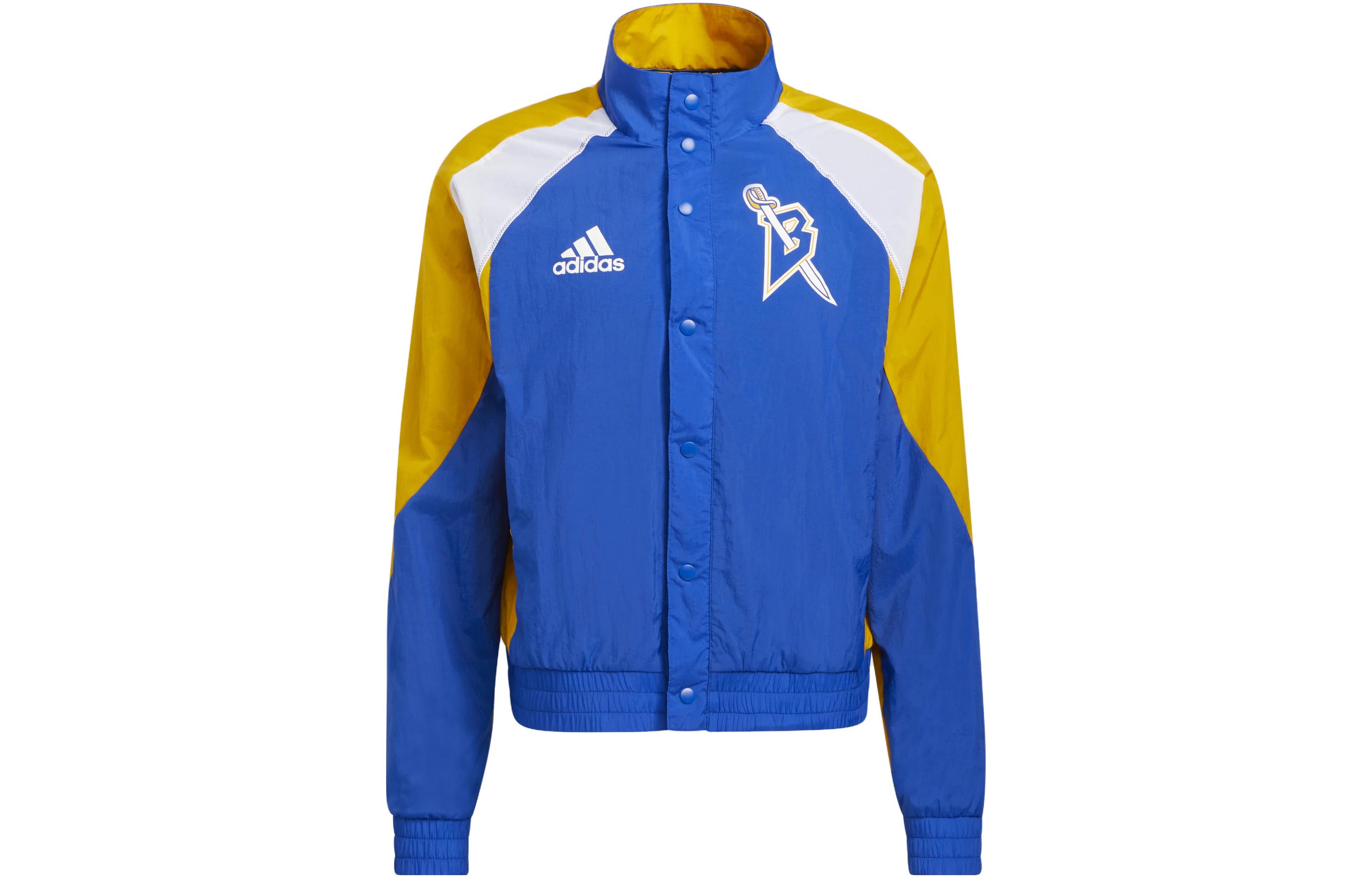 adidas Logo Print Stand Collar Casual Jacket Blue HM3105