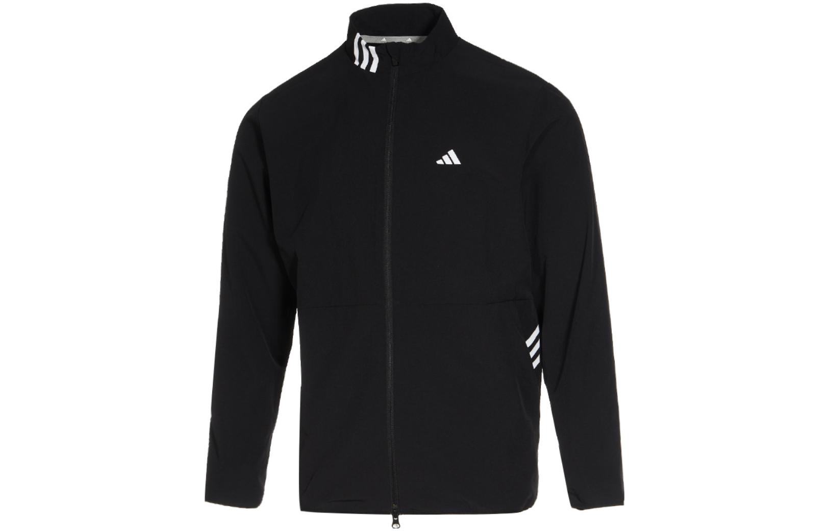 adidas Logo Print Stand Collar Sports Jacket Unisex Black IA2714