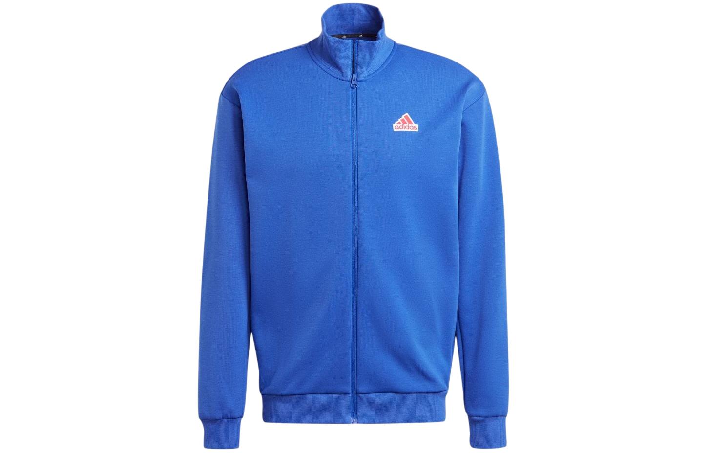 adidas Logo Print Stand Collar Zip Jacket Long-Sleeve Blue IS9595