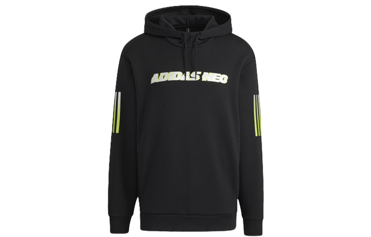 adidas Logo Print Striped Retro Pullover Hoodie - Black H45192