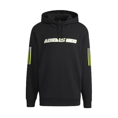 adidas Logo Print Striped Retro Pullover Hoodie - Black H45192