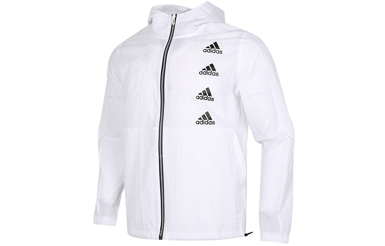 adidas Logo Print Woven Hooded Jacket White GK9419