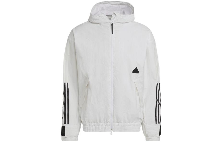 adidas Logo Print Zip-Up Hoodie Jacket - White HN1928