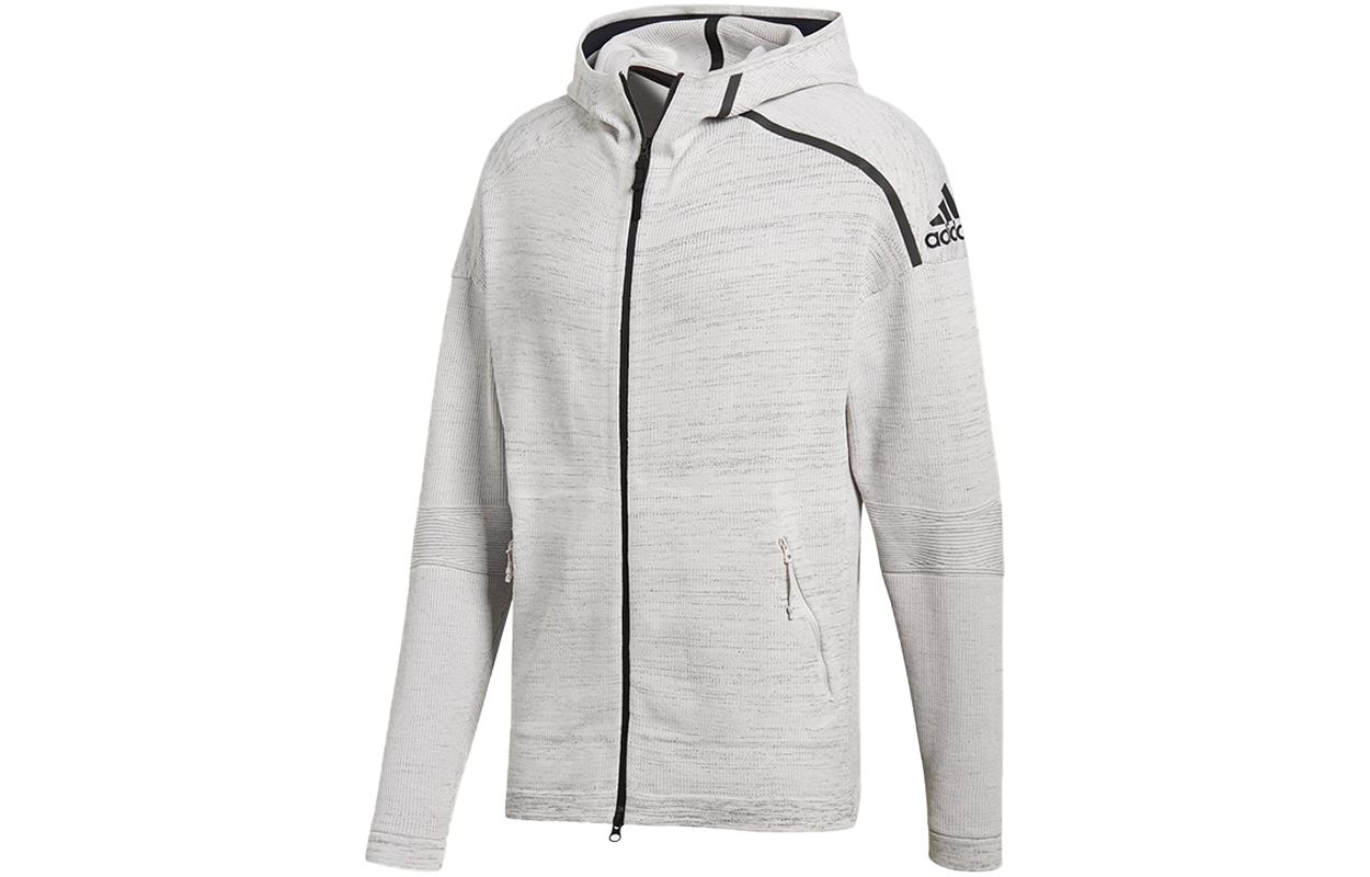 adidas Logo Print Zip Hoodie Jacket - Gray CF0636
