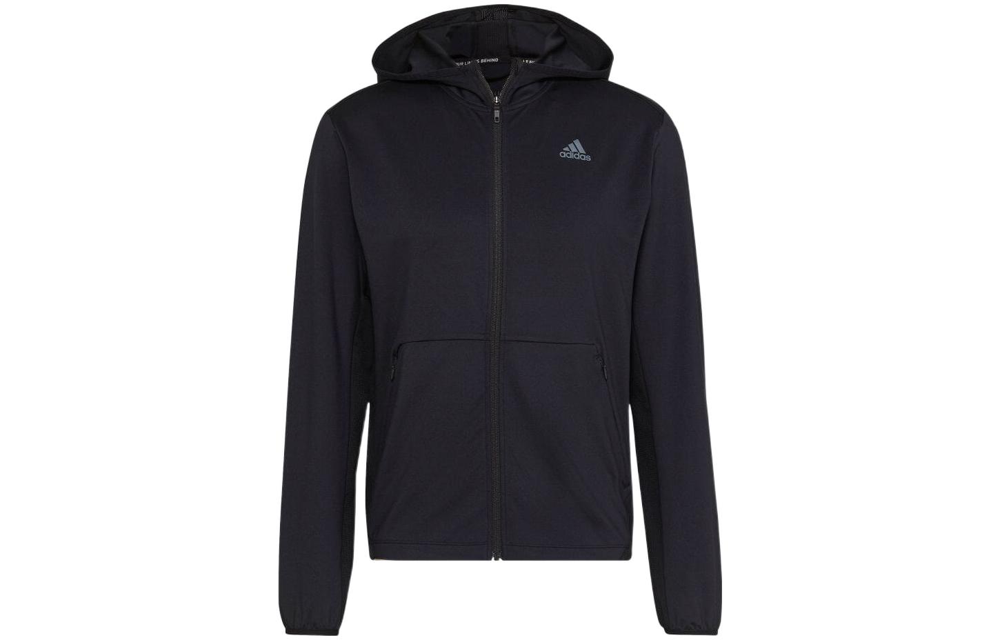 adidas Logo Print Zip Hoodie Jacket Black HC6529