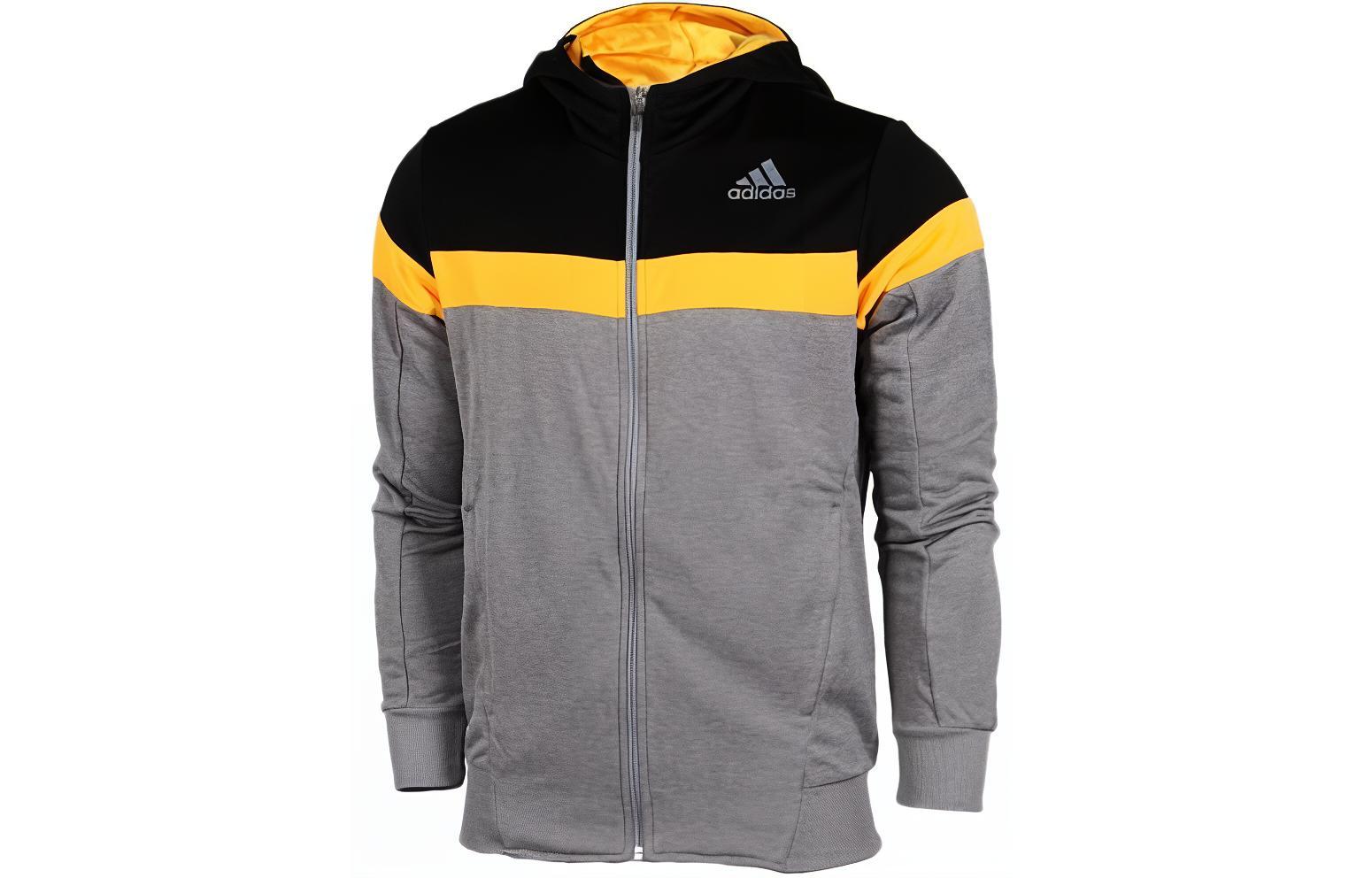 adidas Logo Printed Hoodie Jacket - Gray F95558