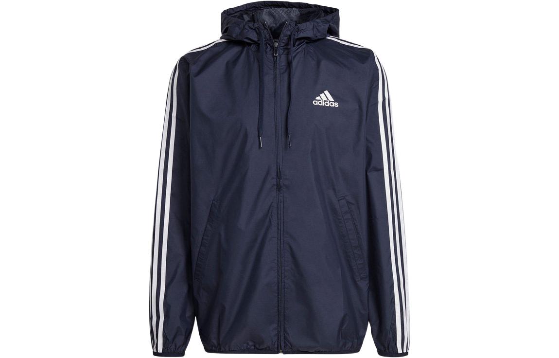 adidas Logo Printed Striped Drawstring Hoodie Jacket Blue - GK9028