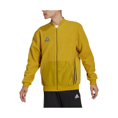 adidas Logo Printed Striped Fleece Pilot Jacket Olive Green - Long Sleeve HL6919
