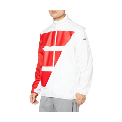 adidas Logo Printed White Hoodie Jacket IK6095