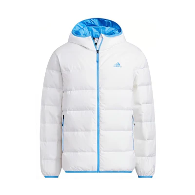 adidas Logo Printed White Puffer Jacket Unisex Hooded Long Sleeve HZ2595