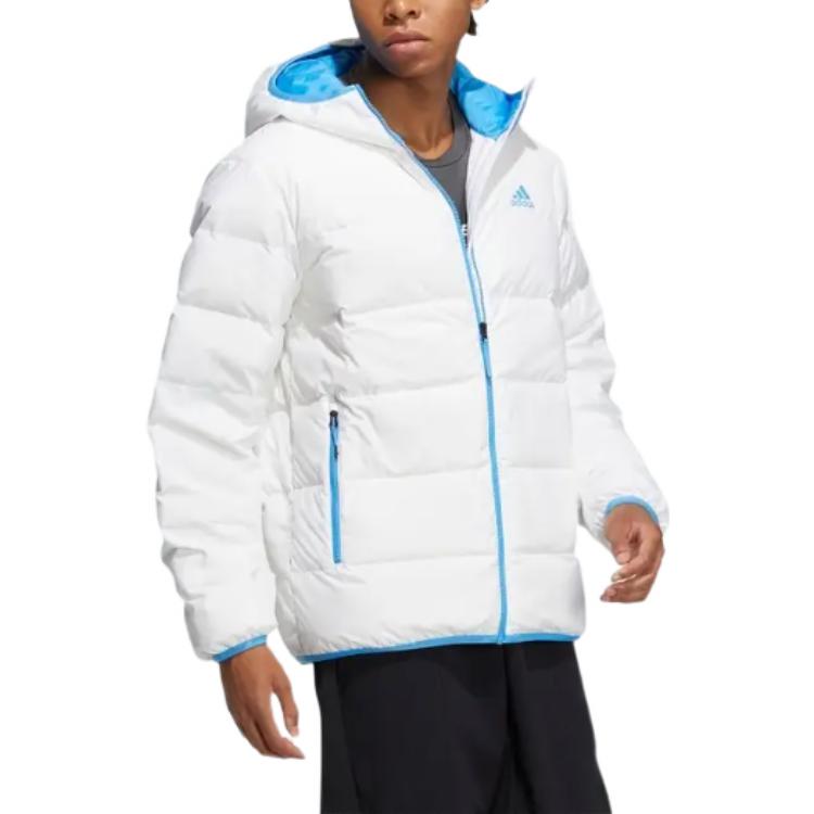 Lookbook adidas Logo Printed White Puffer Jacket Unisex Hooded Long Sleeve HZ2595