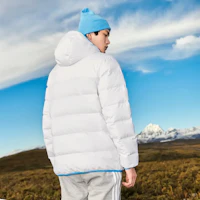Shop adidas Logo Printed White Puffer Jacket Unisex Hooded Long Sleeve HZ2595